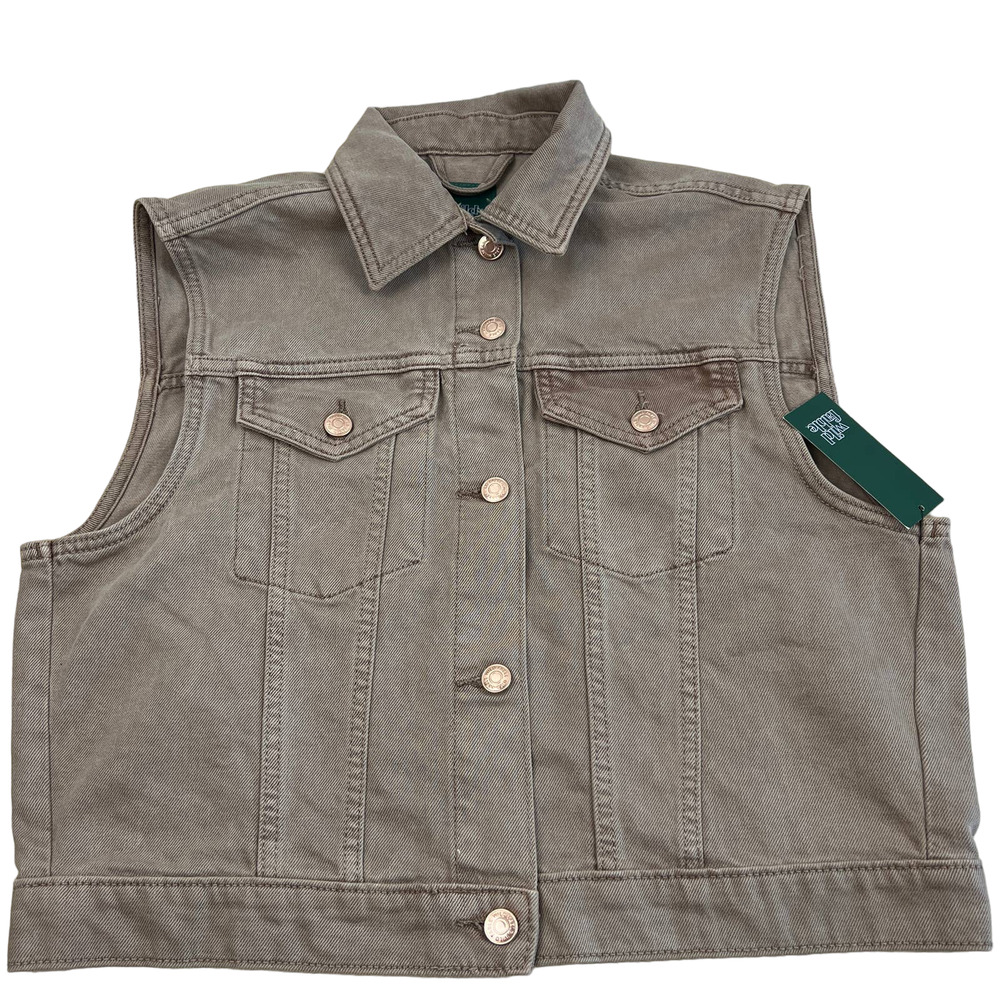 Wild Fable Women's Brown Denim Mineral Dyed Trucker Vest - Size Large - NWT